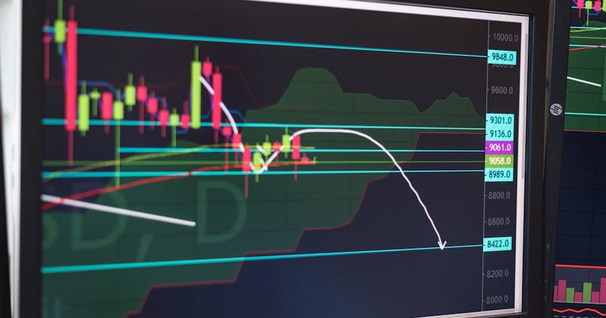 Close-up of a cryptocurrency trading chart displayed on a monitor, showing market trends and analysis.