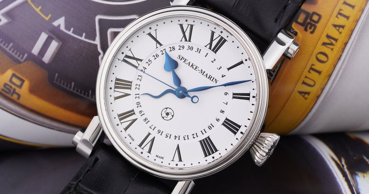 Luxurious analog wristwatch with Roman numerals and leather strap, close-up.