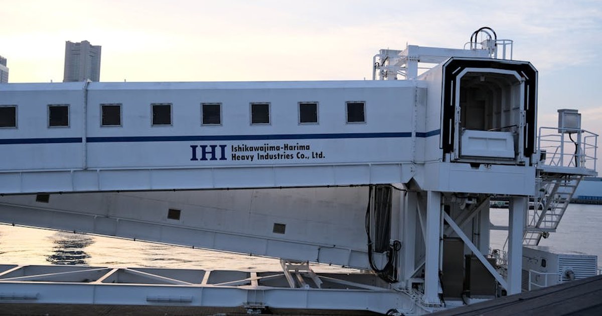 Close-up of a maritime structure by IHI at Yokohama harbor, Japan.