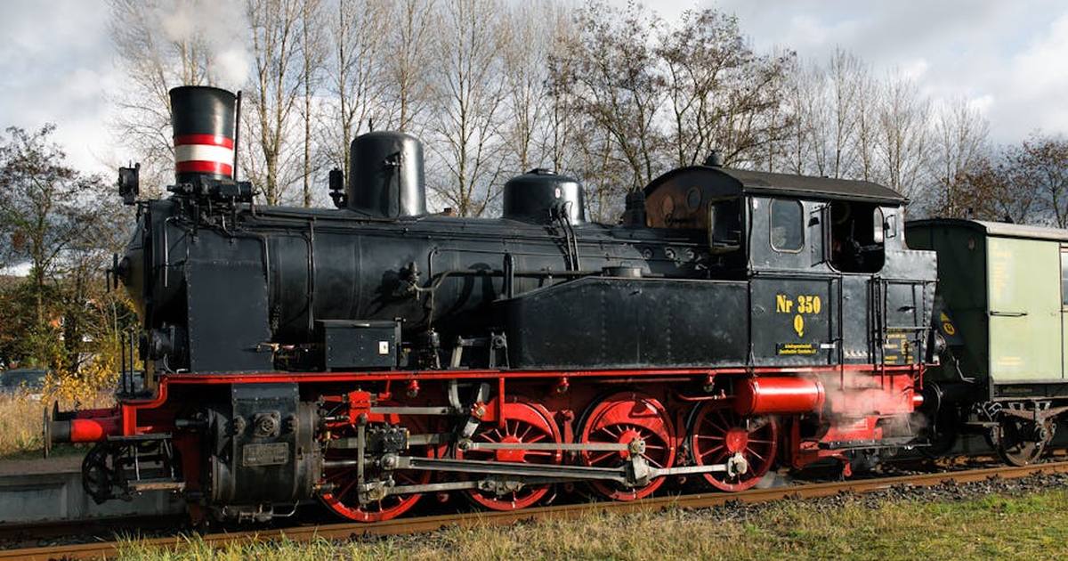 Vintage steam locomotive captured in autumn in Geesthacht, Schleswig-Holstein.