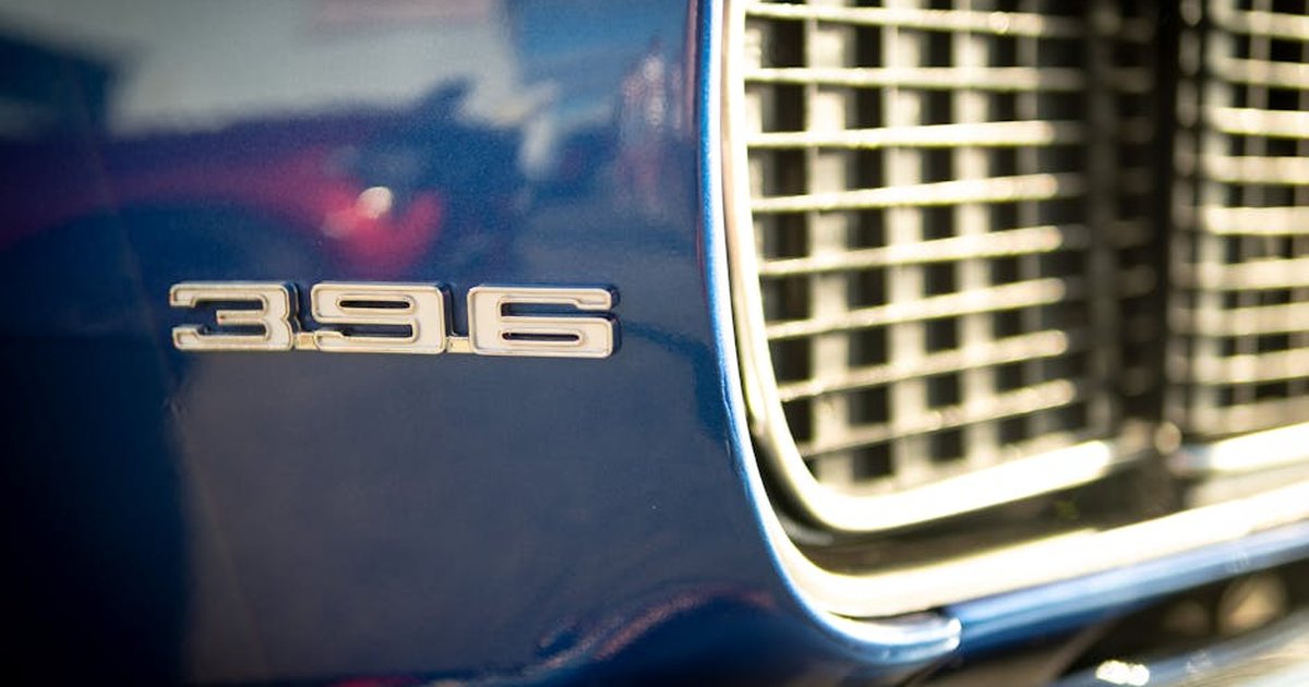 Detailed shot of a vintage car's grille and 396 badge in Brisbane, Australia.