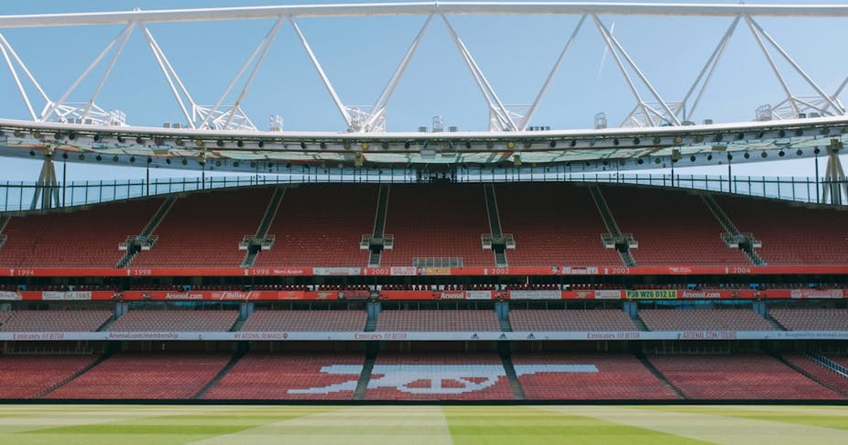 View of empty stands at Emirates Stadium, London, home of Arsenal FC.