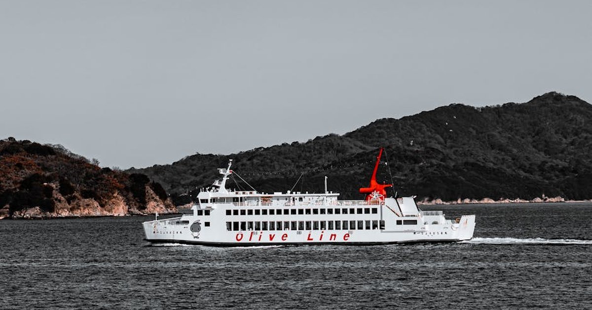 Olive Line ferry cruising near Shodoshima island in Seto Inland Sea, Japan.