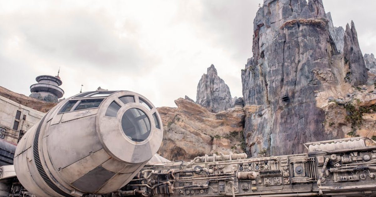Milennium Falcon at Star Wars Galaxy's Edge, Orlando's iconic sci-fi attraction.