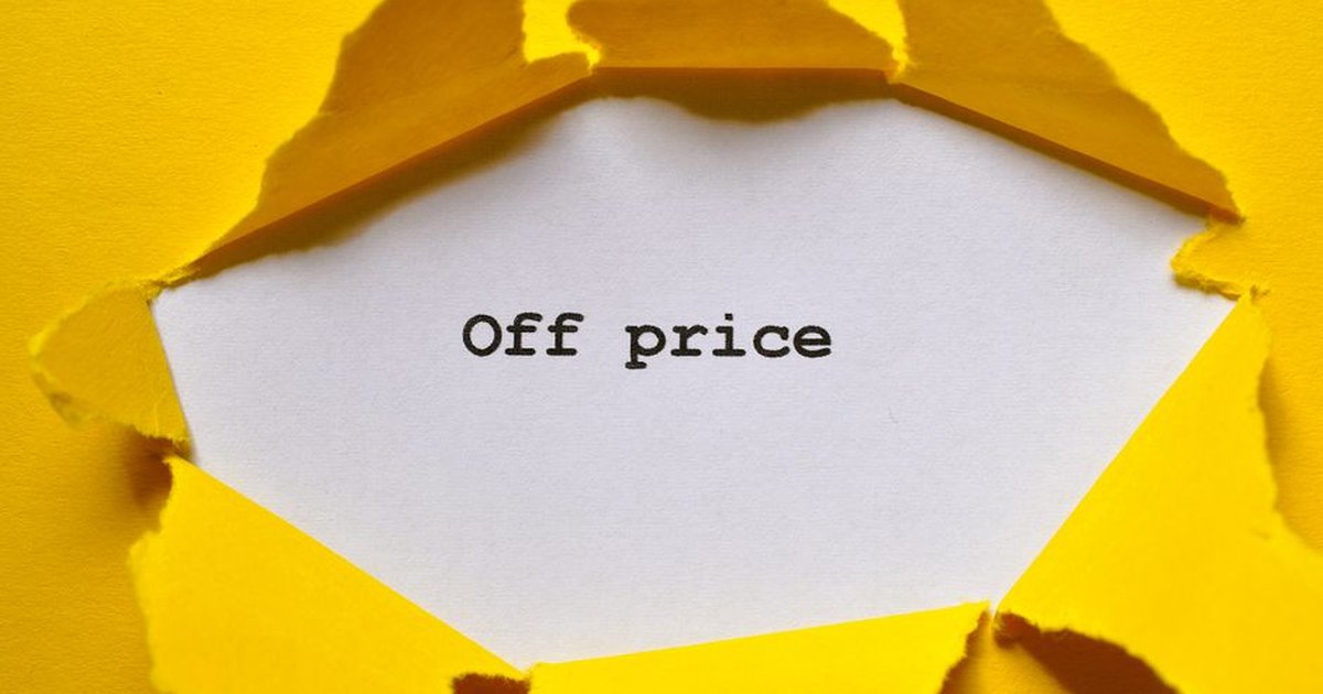 Bright yellow paper reveals 'Off Price' text, perfect for sales and promotions.