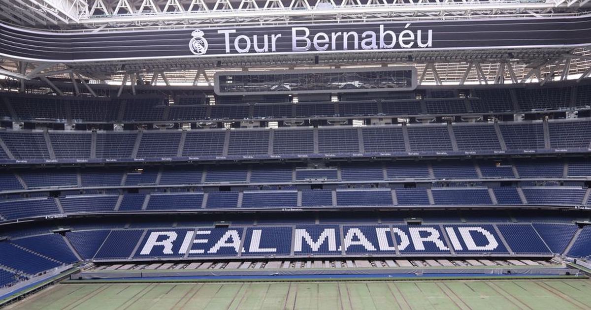Discover the iconic Santiago Bernabéu Stadium, home of Real Madrid, in this panoramic shot.