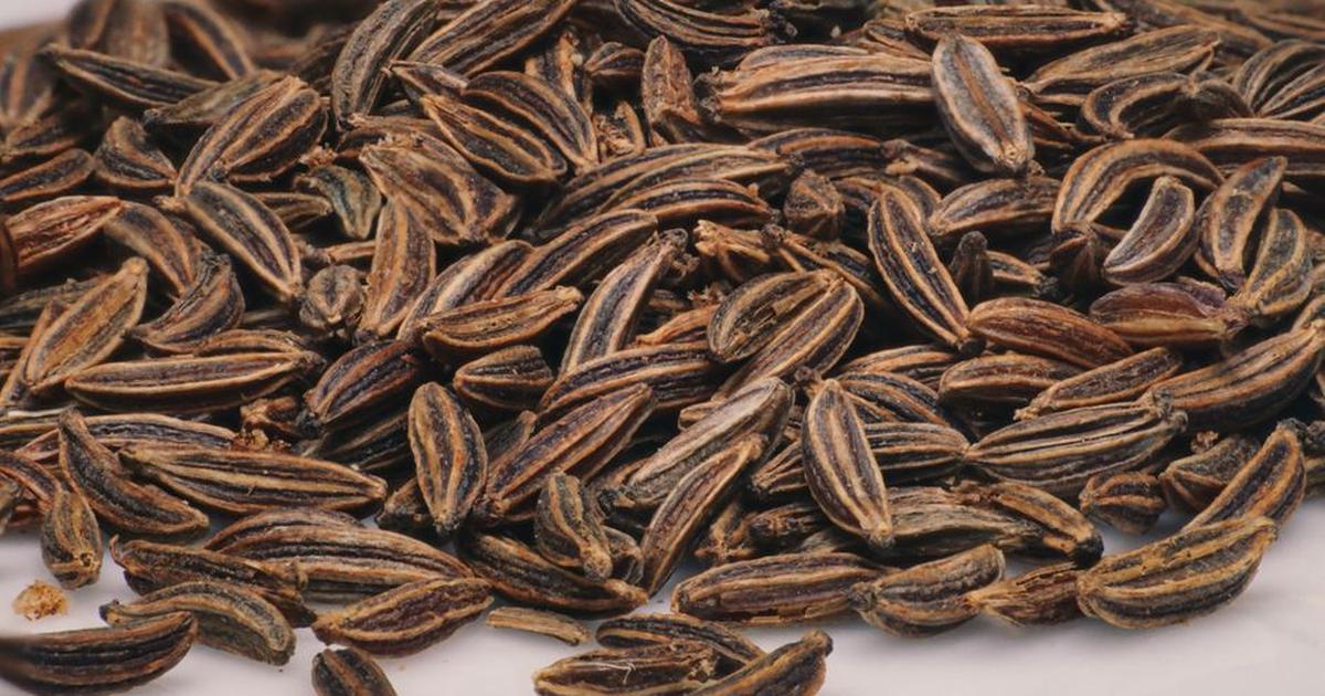 Detailed close-up of aromatic caraway seeds, perfect for culinary use, captured in a kitchen environment.