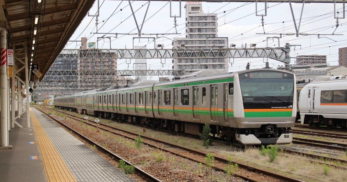 Train at Utsunomiya Station, Japan, showcasing urban transportation and travel.