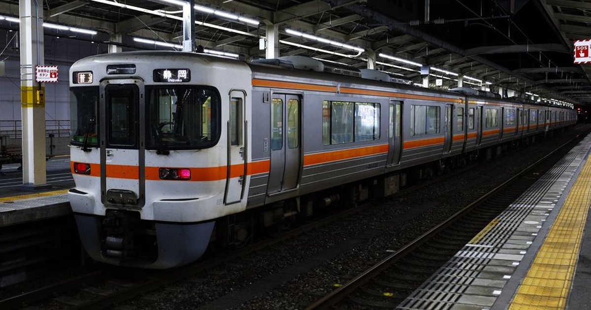 A JR Series 313 train at Shizuoka station in Japan during night time, showcasing railway travel.