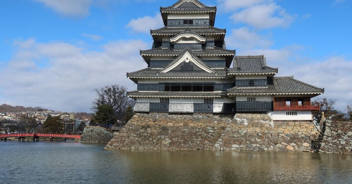 Beautiful exterior of Matsumoto Castle in Nagano, Japan, under clear skies.